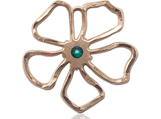 14kt Gold Five Petal Flower Medal with a 3mm Emerald Swarovski stone