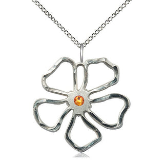 Sterling Silver Five Petal Flower Pendant with 3mm Topaz Swarovski stone Necklace
