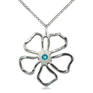 Sterling Silver Five Petal Flower Pendant with 3mm Zircon Swarovski stone Necklace