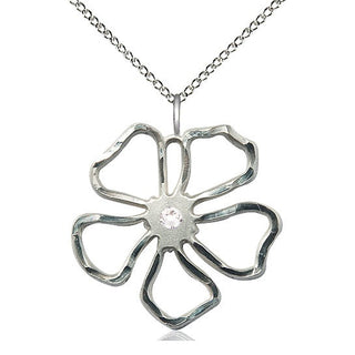 Sterling Silver Five Petal Flower Pendant with 3mm Crystal Swarovski stone Necklace