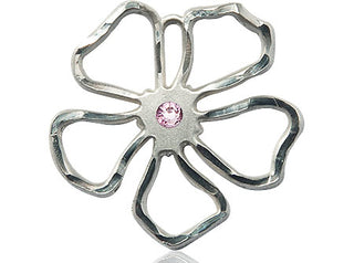 Sterling Silver Five Petal Flower Pendant with a 3mm Light Amethyst Swarovski stone on an 18-inch Sterling Silver Light Curb Chain