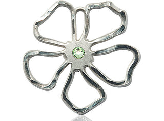 Sterling Silver Five Petal Flower Pendant with a 3mm Peridot Swarovski stone on an 18-inch Sterling Silver Light Curb Chain