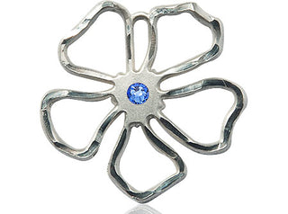 Sterling Silver Five Petal Flower Pendant with a 3mm Sapphire Swarovski stone on an 18-inch Sterling Silver Light Curb Chain
