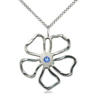 Sterling Silver Five Petal Flower Pendant with 3mm Sapphire Swarovski stone Necklace