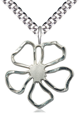 Sterling Silver Five Petal Flower Medal Catholic Jewelry
