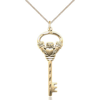 14kt Gold Filled Key w/Claddagh Medal Catholic Jewelry