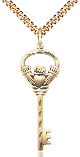 14kt Gold Filled Key w/Claddagh Medal Catholic Jewelry