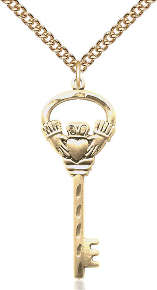 14kt Gold Filled Key w/Claddagh Medal Catholic Jewelry