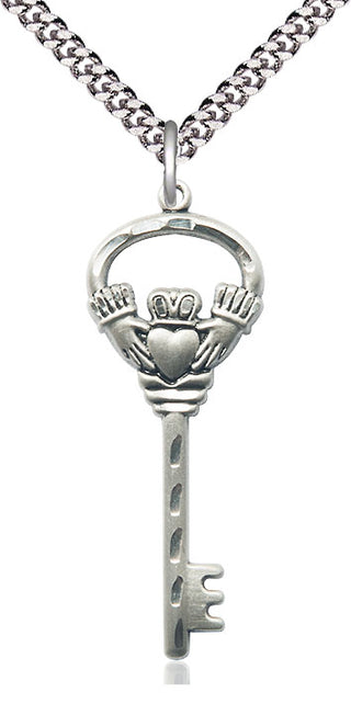 Sterling Silver Key w/Claddagh Medal Catholic Jewelry