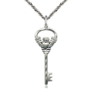 Sterling Silver Key w/Claddagh Medal Catholic Jewelry