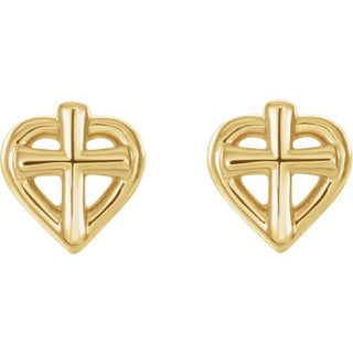 14K Yellow Cross with Heart Youth Earrings   