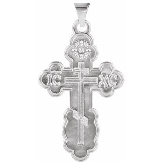 14K White Saint Olga Orthodox Cross Pendant