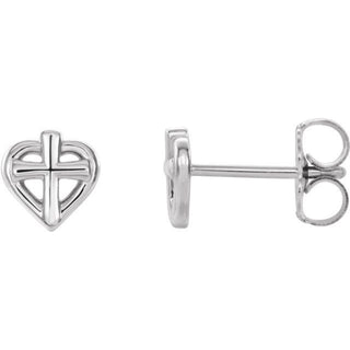 Sterling Silver Cross with Heart Youth Earrings   