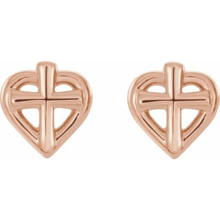 14K Rose Cross with Heart Youth Earrings   