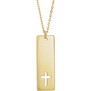 14K Yellow Engravable Pierced Cross Bar 16-18" Necklace