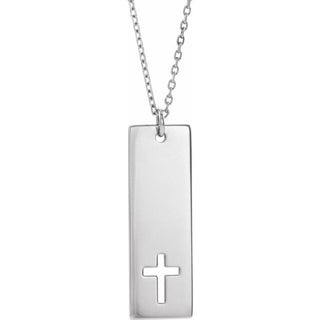 Sterling Silver Engravable Pierced Cross Engravable Bar 16-18" Necklace