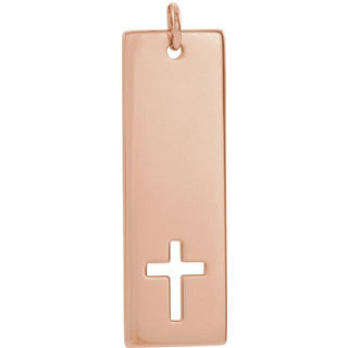 14K Rose Engravable Pierced Cross Bar Pendant