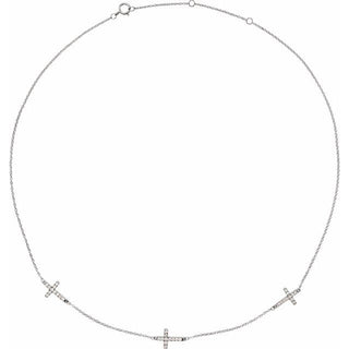14K White 1/4 CTW Natural Diamond 3-Station Cross 16-18â Necklace