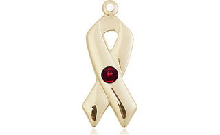 14kt Gold Filled Cancer Awareness Pendant with a 3mm Garnet Swarovski stone on an 18-inch Gold Filled Light Curb Chain