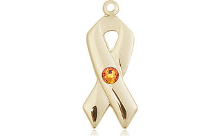 14kt Gold Filled Cancer Awareness Pendant with a 3mm Topaz Swarovski stone on an 18-inch Gold Filled Light Curb Chain