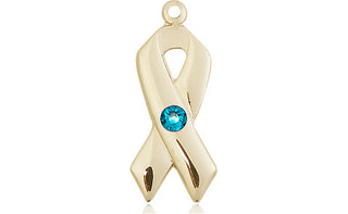 14kt Gold Filled Cancer Awareness Pendant with a 3mm Zircon Swarovski stone on an 18-inch Gold Filled Light Curb Chain