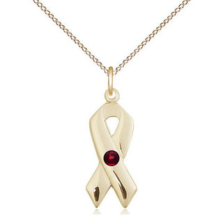 14kt Gold Filled Cancer Awareness Pendant with 3mm Garnet Swarovski Necklace