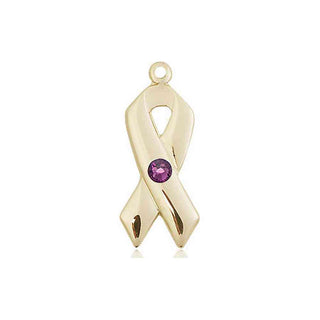 14kt Gold Filled Cancer Awareness Pendant with a 3mm Amethyst Swarovski stone on an 18-inch Gold Filled Light Curb Chain