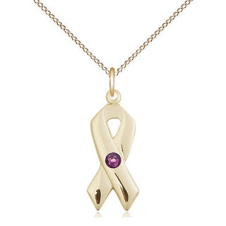 14kt Gold Filled Cancer Awareness Pendant with 3mm Amethyst Swarovski Necklace