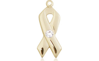 14kt Gold Filled Cancer Awareness Pendant with a 3mm Crystal Swarovski stone on an 18-inch Gold Filled Light Curb Chain