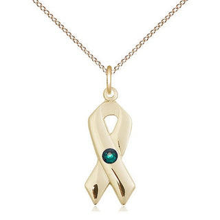 14kt Gold Filled Cancer Awareness Pendant with 3mm Emerald Swarovski Necklace