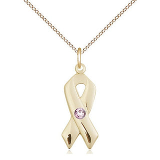 14kt Gold Filled Cancer Awareness Pendant with 3mm Light Amethyst Swarovski Necklace