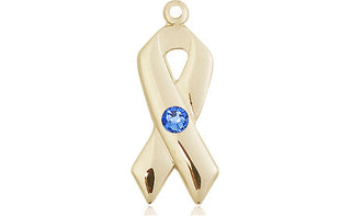 14kt Gold Filled Cancer Awareness Pendant with a 3mm Sapphire Swarovski stone on an 18-inch Gold Filled Light Curb Chain