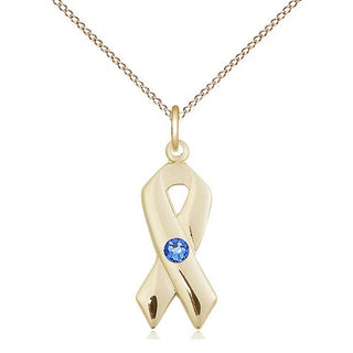 14kt Gold Filled Cancer Awareness Pendant with 3mm Sapphire Swarovski Necklace
