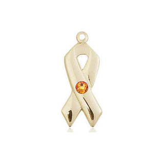 14kt Gold Cancer Awareness Medal with a 3mm Topaz Swarovski stone