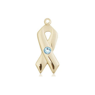 14kt Gold Cancer Awareness Medal with a 3mm Aqua Swarovski stone