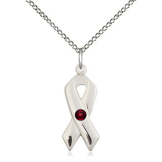 Sterling Silver Cancer Awareness Pendant with 3mm Garnet Swarovski stone Necklace