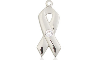 Sterling Silver Cancer Awareness Pendant with a 3mm Crystal Swarovski stone on an 18-inch Sterling Silver Light Curb Chain