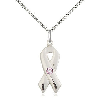 Sterling Silver Cancer Awareness Pendant with 3mm Light Amethyst Swarovski stone Necklace