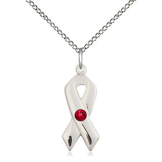 Sterling Silver Cancer Awareness Pendant with 3mm Ruby Swarovski stone Necklace