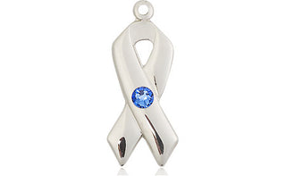 Sterling Silver Cancer Awareness Pendant with a 3mm Sapphire Swarovski stone on an 18-inch Sterling Silver Light Curb Chain