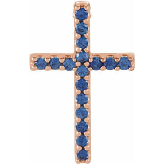 14K Rose Natural Blue Sapphire Petite Cross Pendant