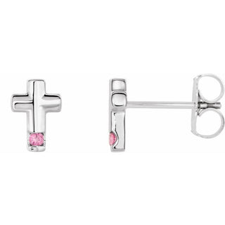 Platinum Natural Pink Tourmaline Cross Earrings