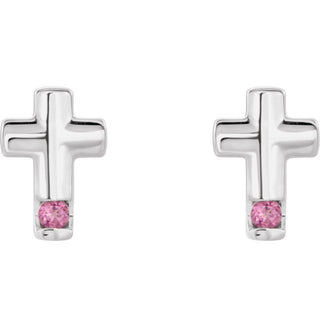 Platinum Natural Pink Tourmaline Cross Earrings