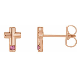 14K Rose Natural Pink Tourmaline Cross Earrings