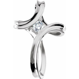 14K White 1/5 CT Natural Diamond Cross Pendant