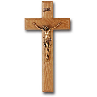 10" Oak Wood Cross With Museum Gold Corpus