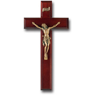 10" Cherry Wood Cross with Museum Gold Corpus