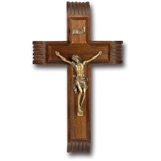 10" Walnut Sick Call Crucifix with Museum Gold Pltd Corp