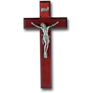 10" Dark Cherry Wood Cross With Pewter Corpus