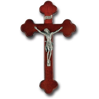 10" Budded Dark Cherry Cross With Pewter Corpus